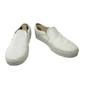 Vans Size 8.5 Sneaker White Pin Dot Leather Slip On Flats Skater Casual‎ Punk